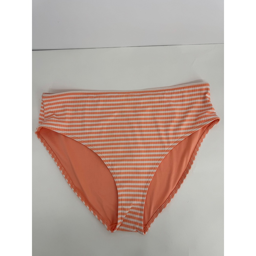George Womens Peach White Striped Ribbed High Waist Bikini Bottoms Sz 20